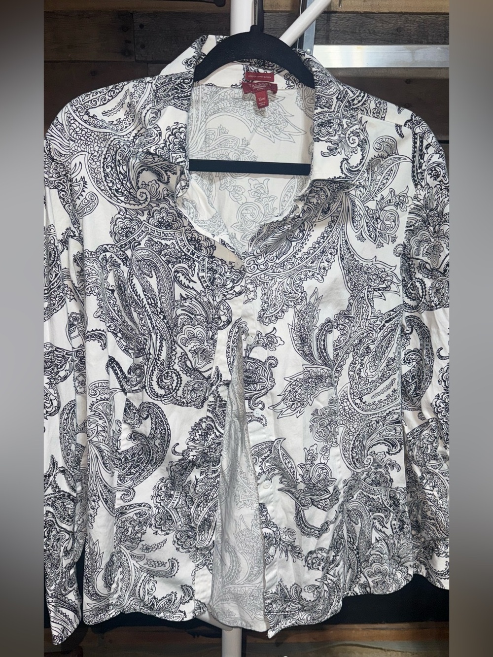 Talbots Black & White Paisley Button-Down Shirt 16W